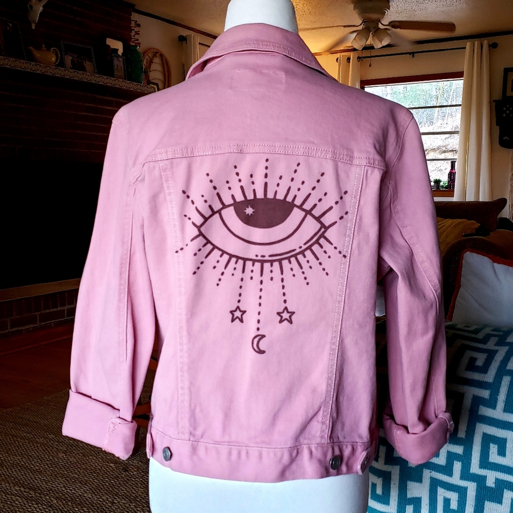 Boho Pink Denim Jacket.